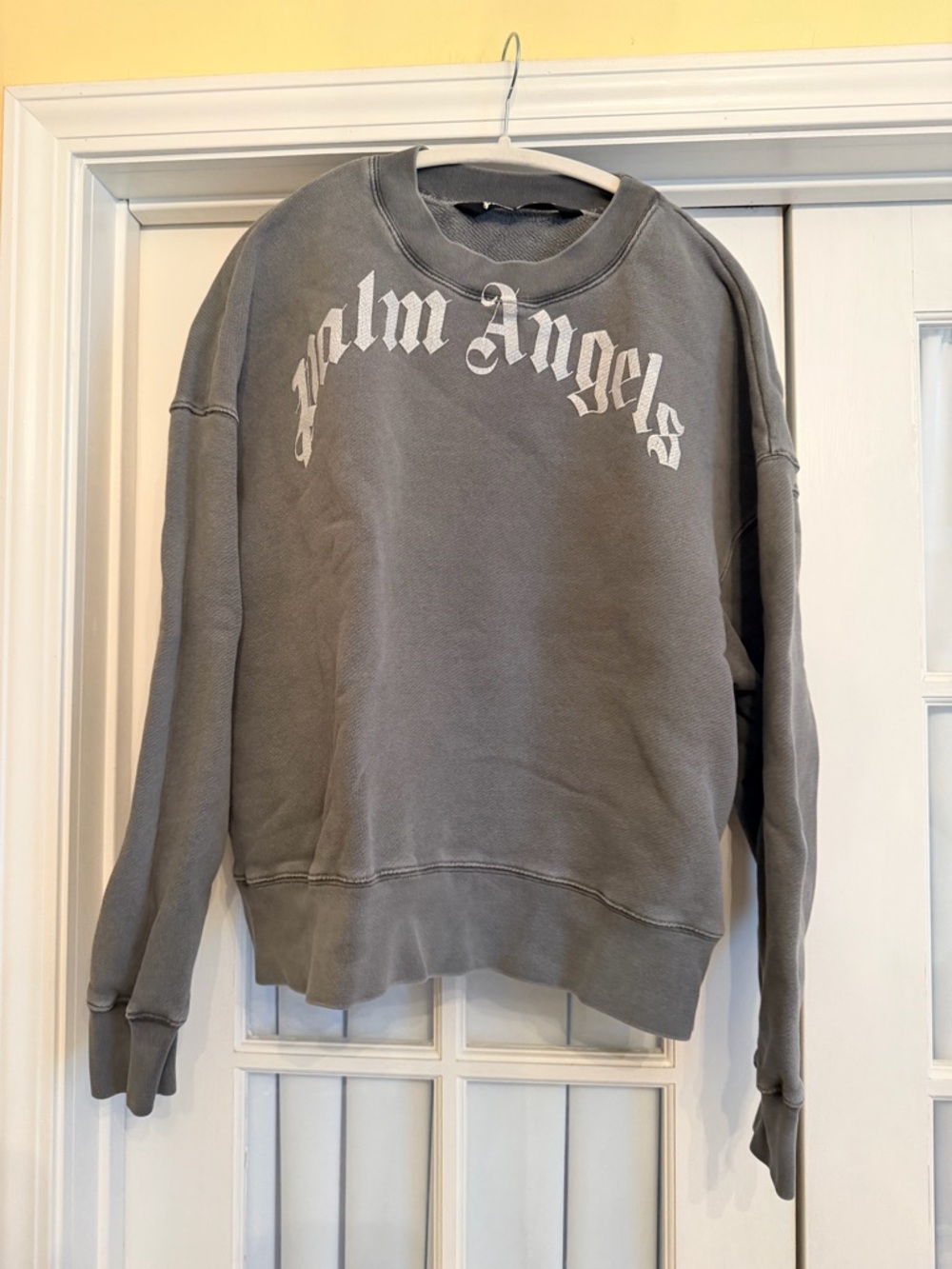 Palm Angels Gray Crewneck Sweatshirt with White Logo